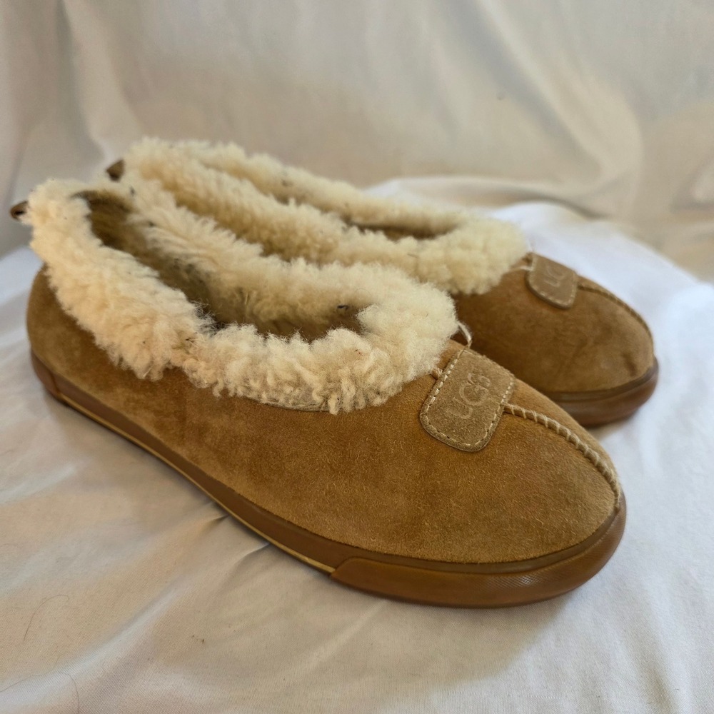 UGG Rylan Slippers Womens Size 8 Brown Suede Shearling Fur Lined Moccasin Shoes
